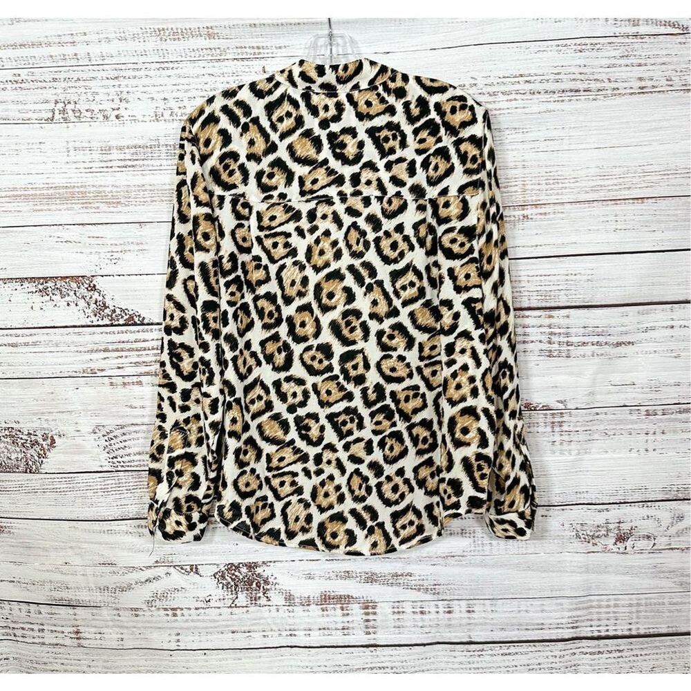 Philosophy Womens Leopard Print Collared Button-Up Blouse Brown Black Size Small - Picture 10 of 12